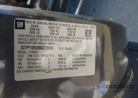 2011 GMC Sierra 1500 Sle z USA, uszkodzony, nr VIN 3GTP1VE08BG276698